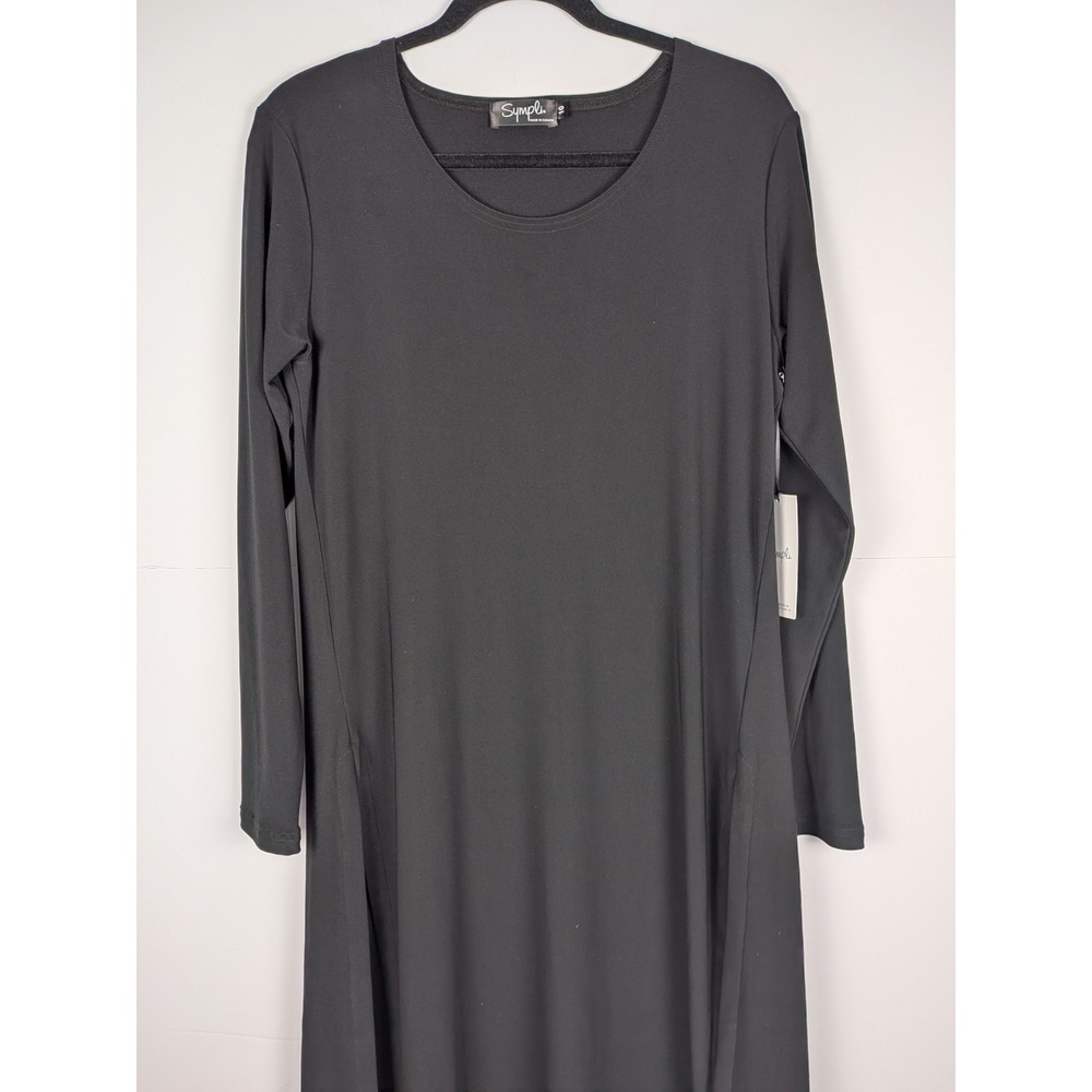 Sympli Black Long Tunic Dress NWT Size 10 High Slit Over Under